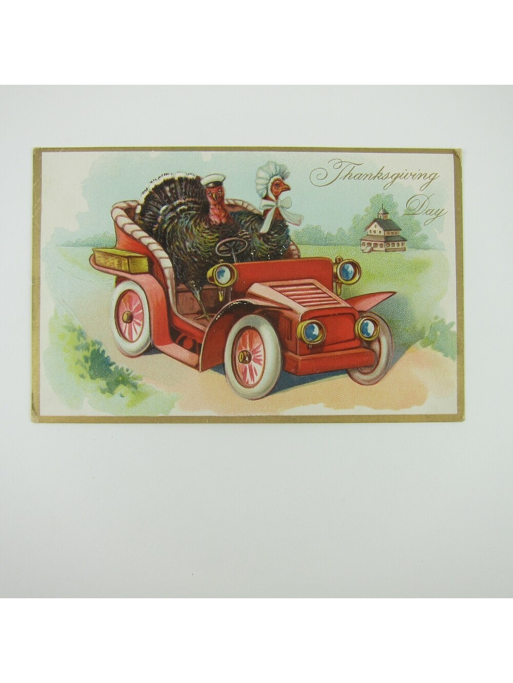 Thanksgiving Postcard Wild Turkey Drive Car Anthropomorphic Raphael Tuck Antique